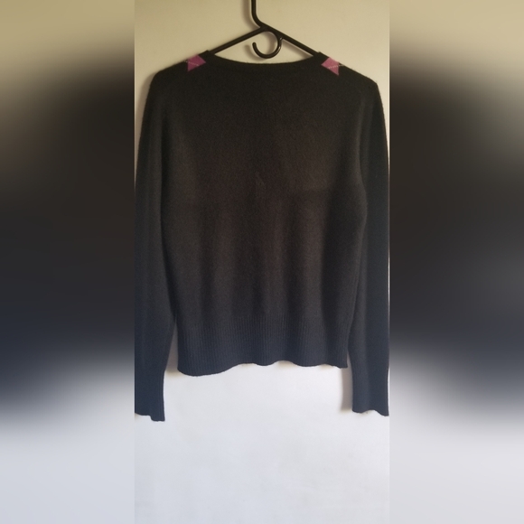 Women's Apt.9 100% cashmere cardigan SzM black with purple argyle pattern - Picture 2 of 16